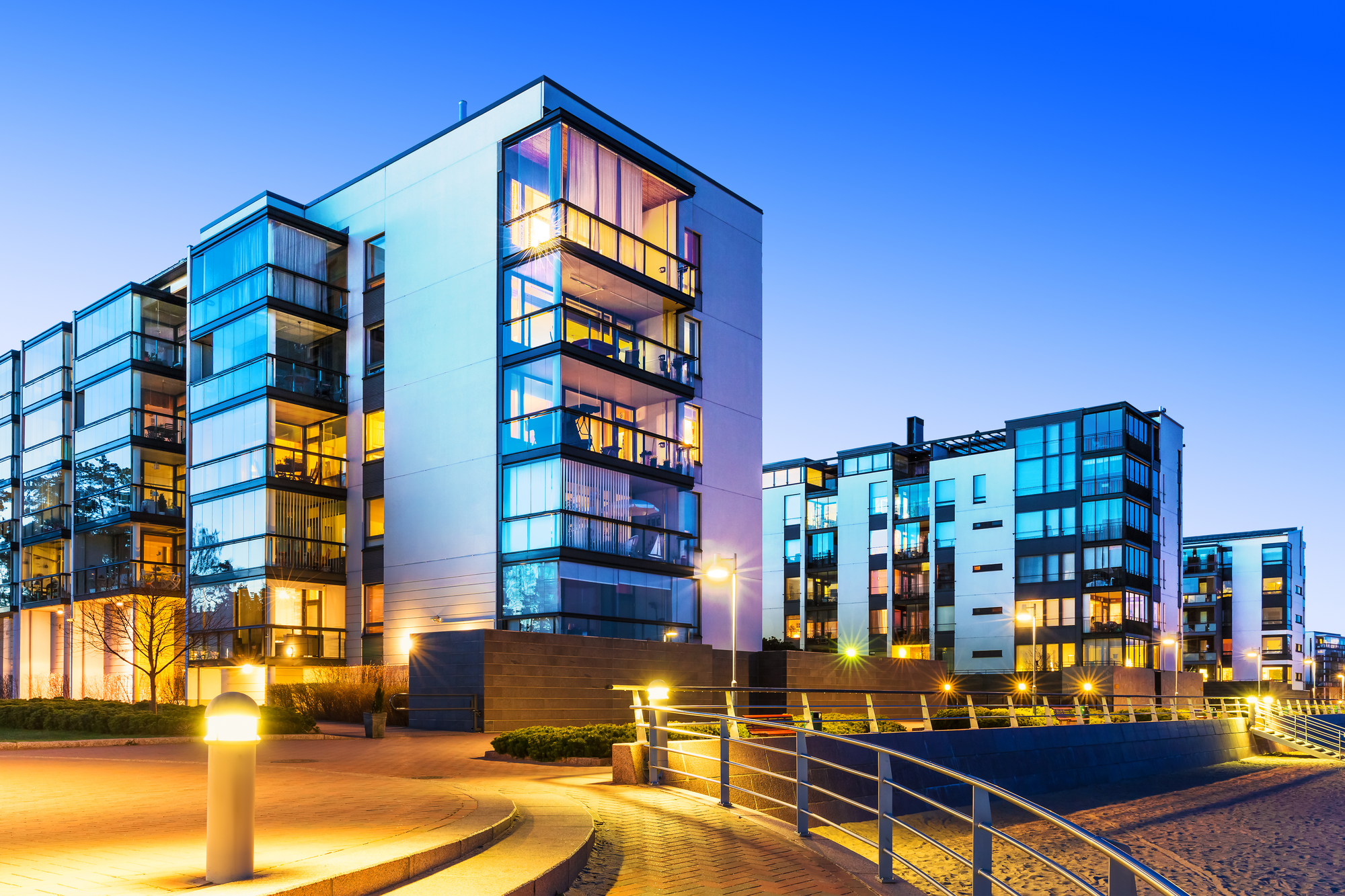 Modern Apartment Buildings at Dusk